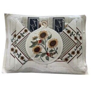 Vintage Stevens Linen Placemats Napkins Potholder Original Packaging Bird Flower